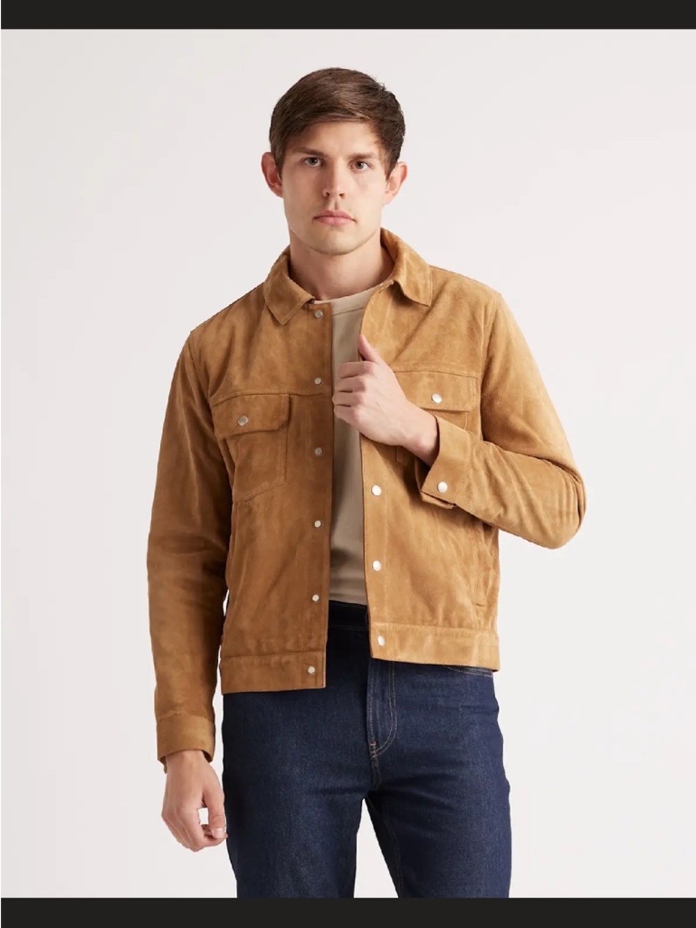 NWT Quince Tan Suede Snap-Front Shirt Jacket